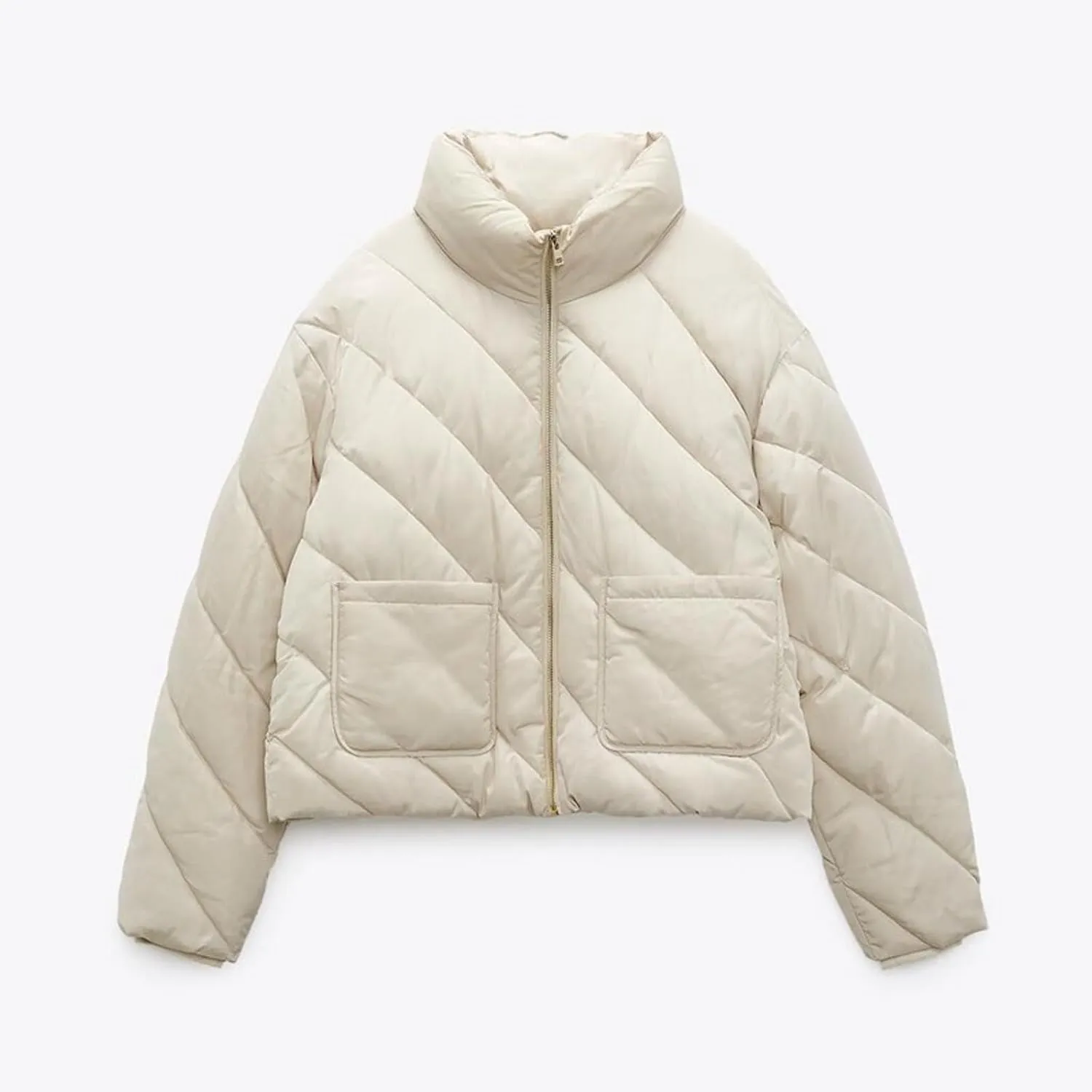 Women Winter Coats Long Sleeve Zip Puffer Jacket Stand Collar Quilted Lightweight Jackets Padded Baggy Short Down Coats