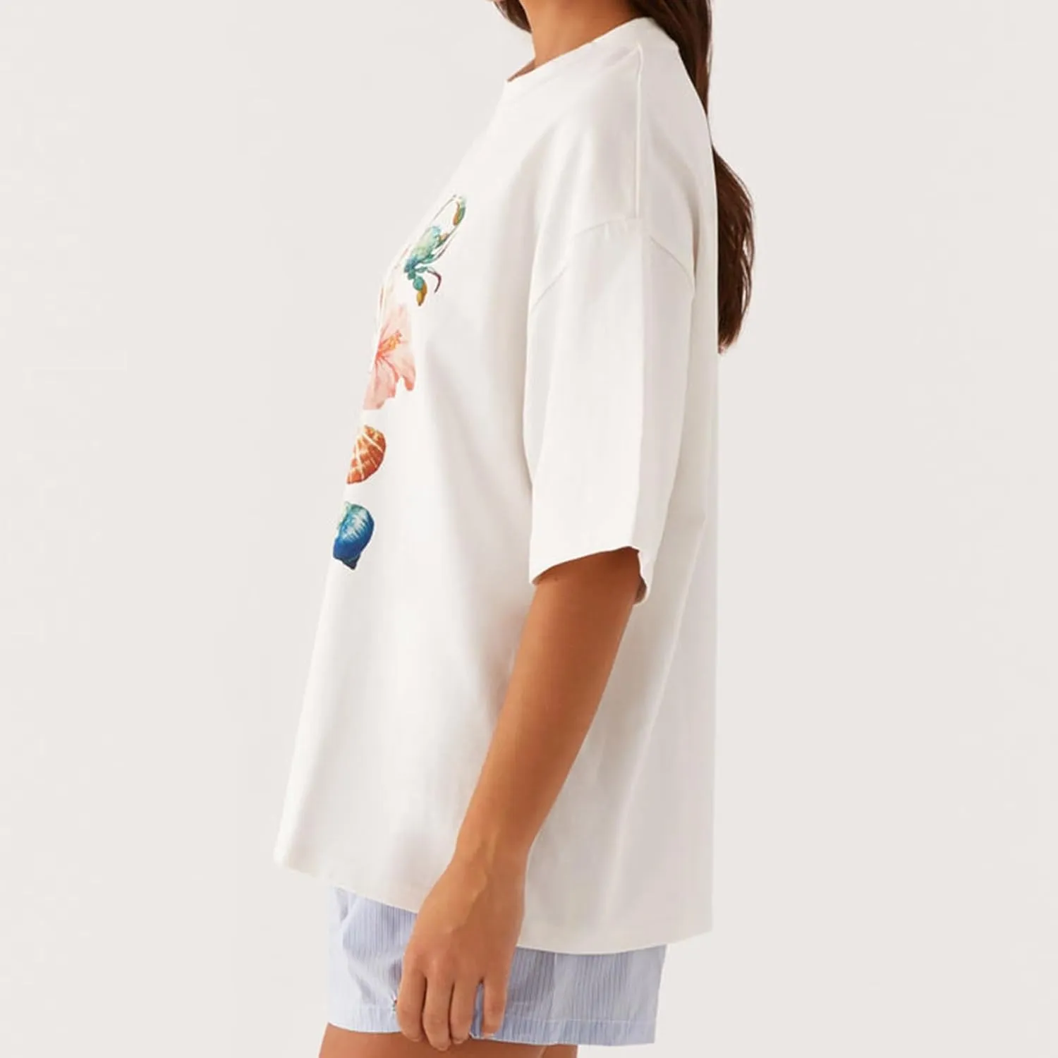 Women Y2k Oversized Graphic T Shirt Teen Girl Preppy Floral Print Short Sleeve Loose Fit Tees Aesthetic Baggy Top