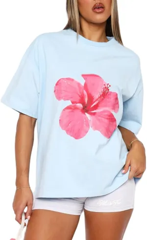 Women Y2k Oversized Graphic T Shirt Teen Girl Preppy Floral Print Short Sleeve Loose Fit Tees Aesthetic Baggy Top