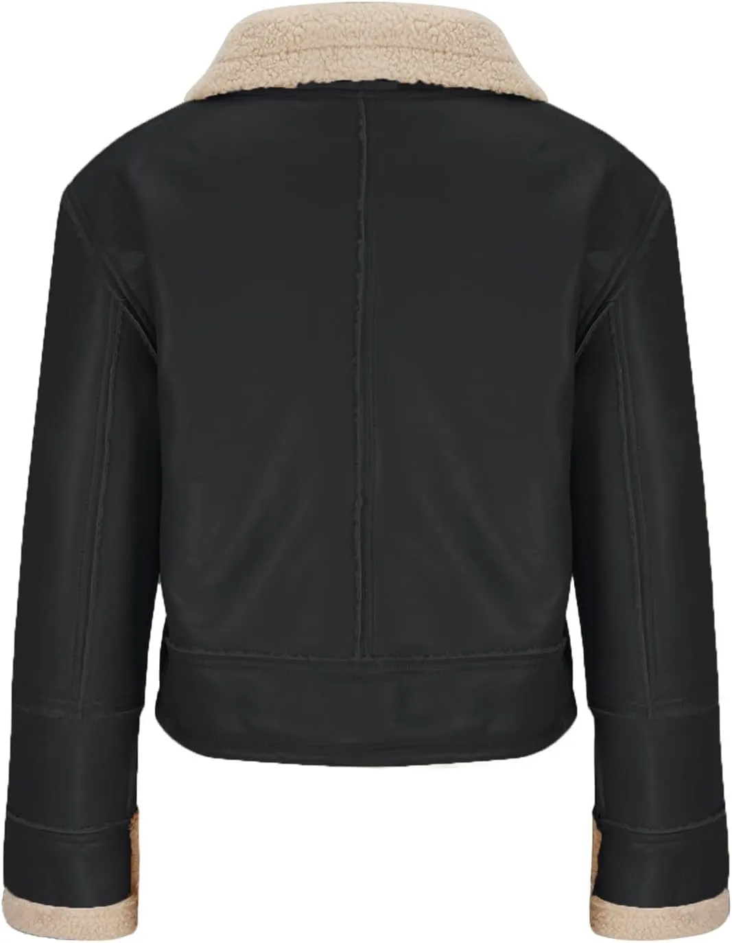 Womens 2023 Fashion Winter Coat Faux Leather Jackets Thicken Fleece Lined Lapel Cropped Moto Biker Casual Short Jacket