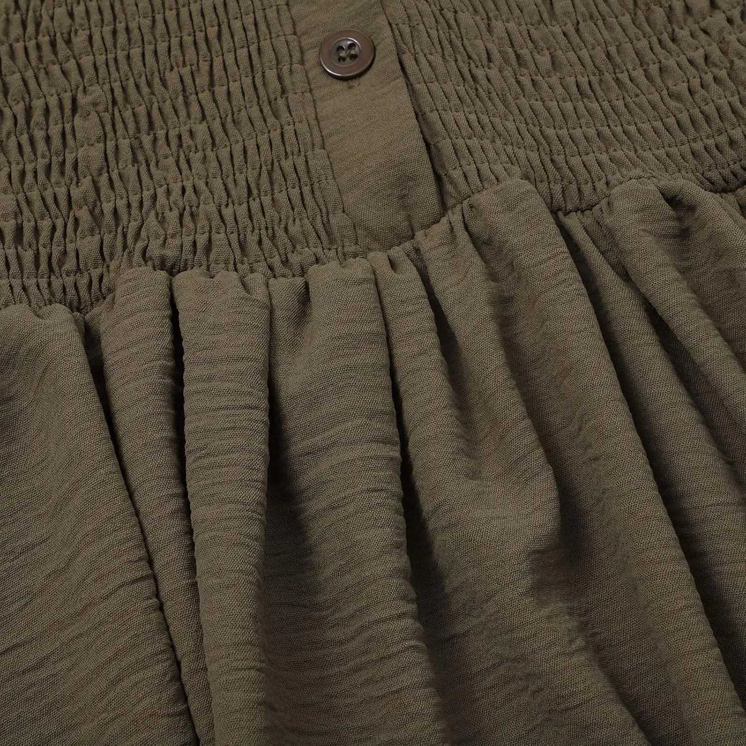 Womens 2024 Casual Dress Smocked Crewneck Button Up Long Sleeve Dresses Pleated Ruffle Flowy A-Line Waist Mini Dress