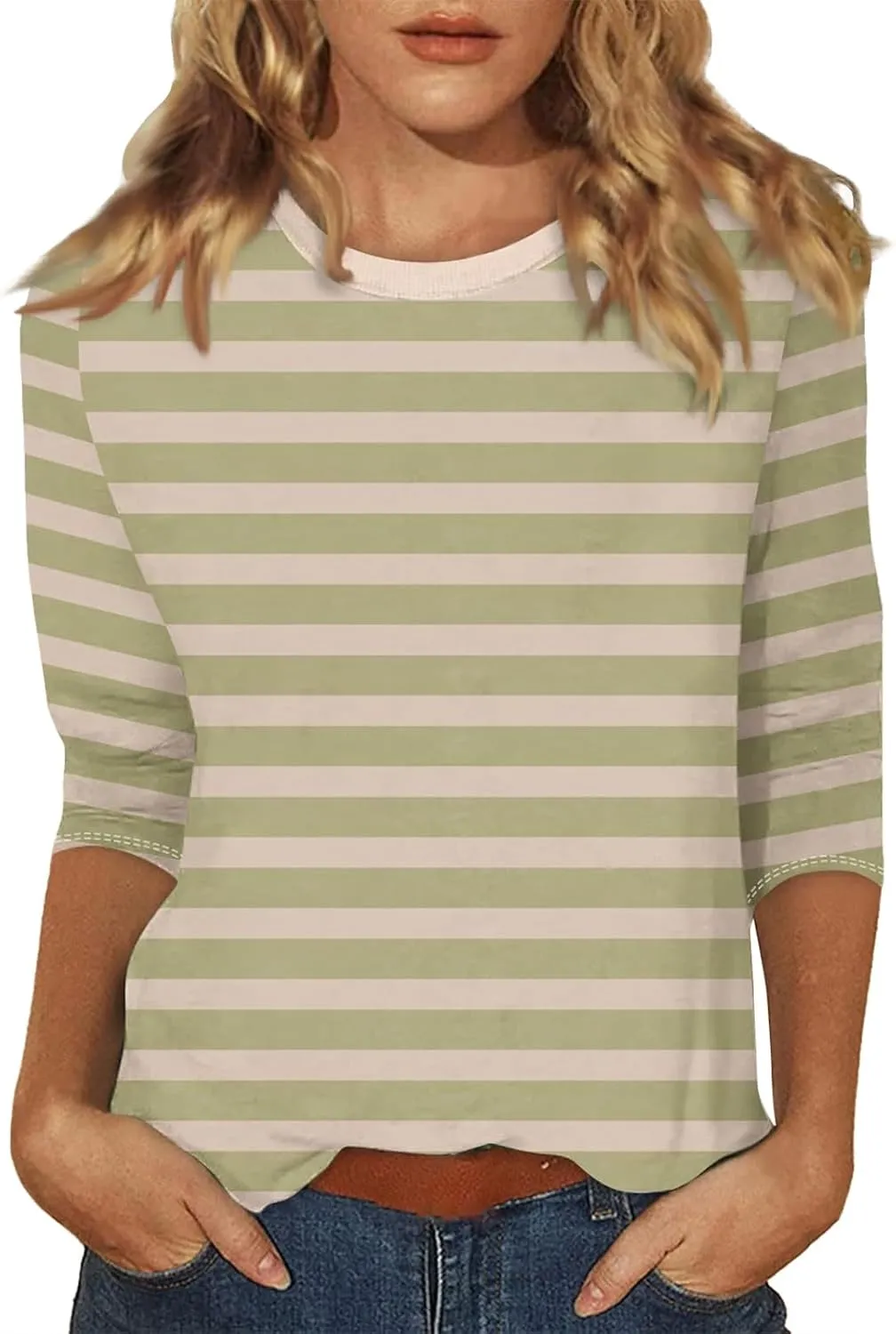 Womens 3/4 Sleeve Tops Casual Boat Neck Cute T-Shirts Loose Fit Pink Floral Print
