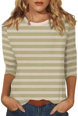Womens 3/4 Sleeve Tops Casual Boat Neck Cute T-Shirts Loose Fit Pink Floral Print