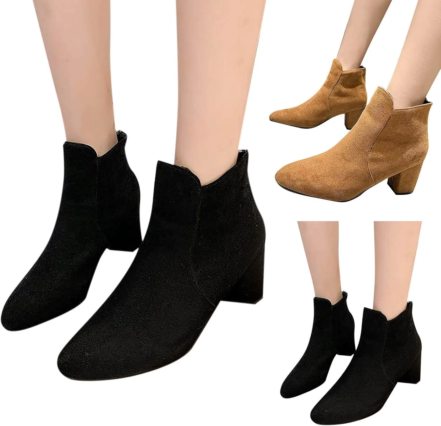 Women's Ankle Boots & Booties Black Dress Booties for Women Womens Work Boots Black Boot Heels for Women Keep Warm Flat Bottom Slip on Pointed Toe Leather Casual
