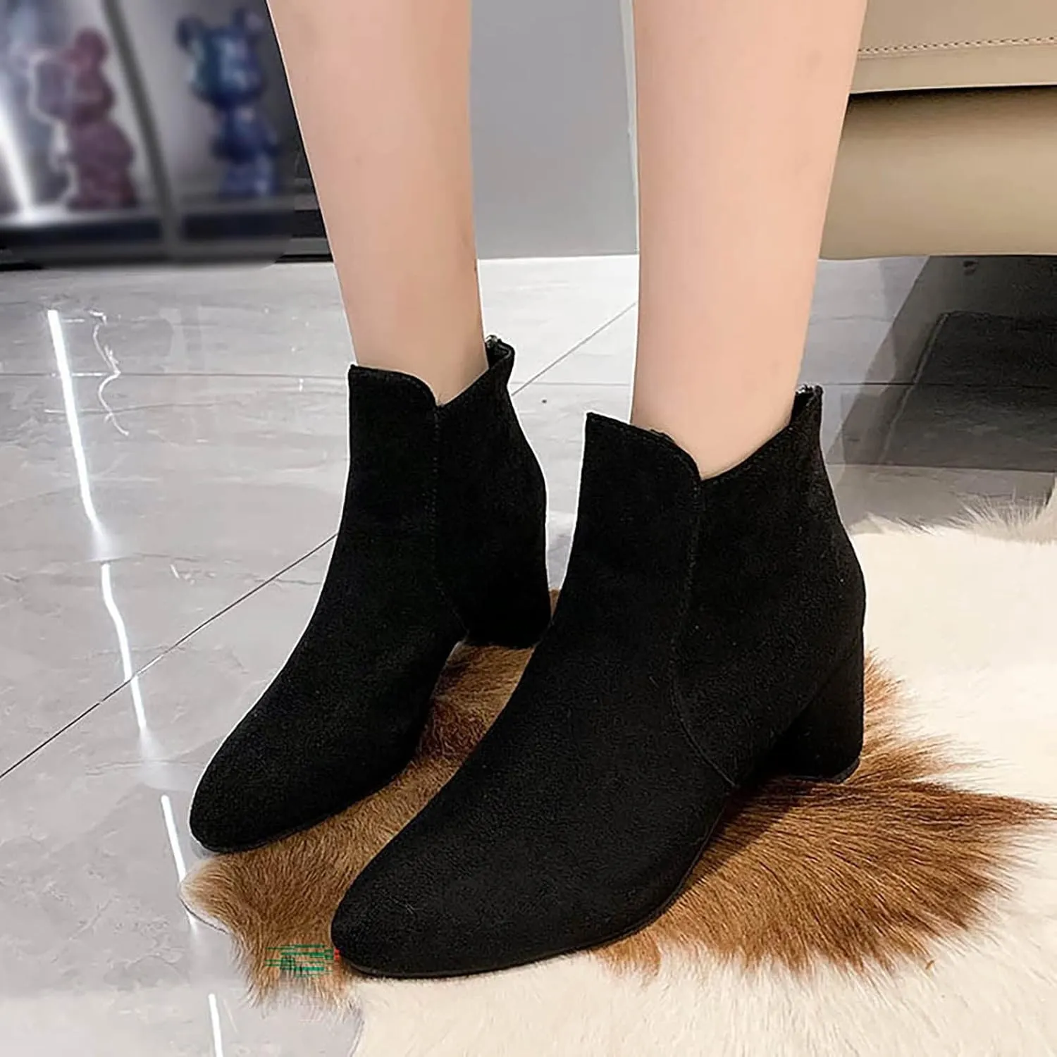 Women's Ankle Boots & Booties Black Dress Booties for Women Womens Work Boots Black Boot Heels for Women Keep Warm Flat Bottom Slip on Pointed Toe Leather Casual