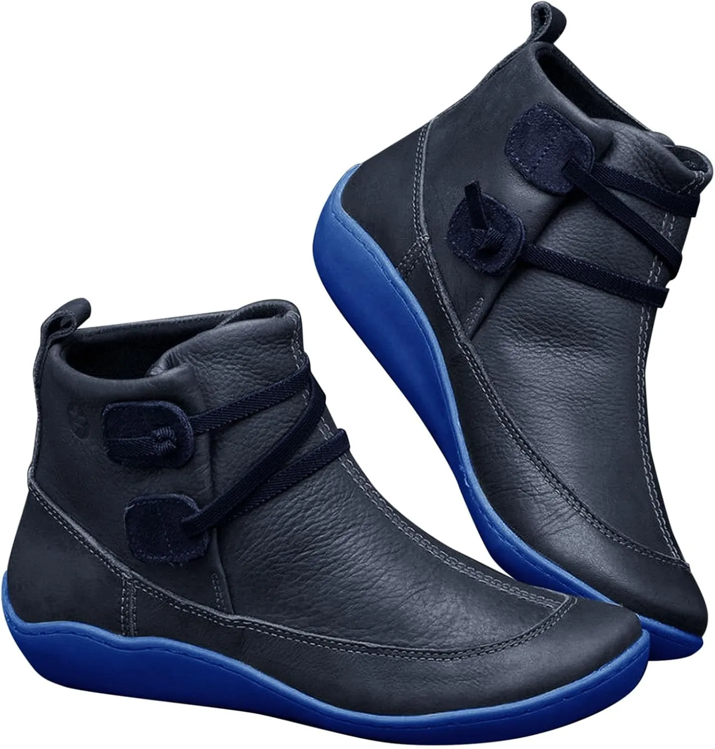 Womens Ankle Boots Leather Booties for Women 2024 Cowboy Booties for Women Boot Shoes for Women Flat Heel Closed Toe Closed Pointed Toe Low Block Heel Zip Up