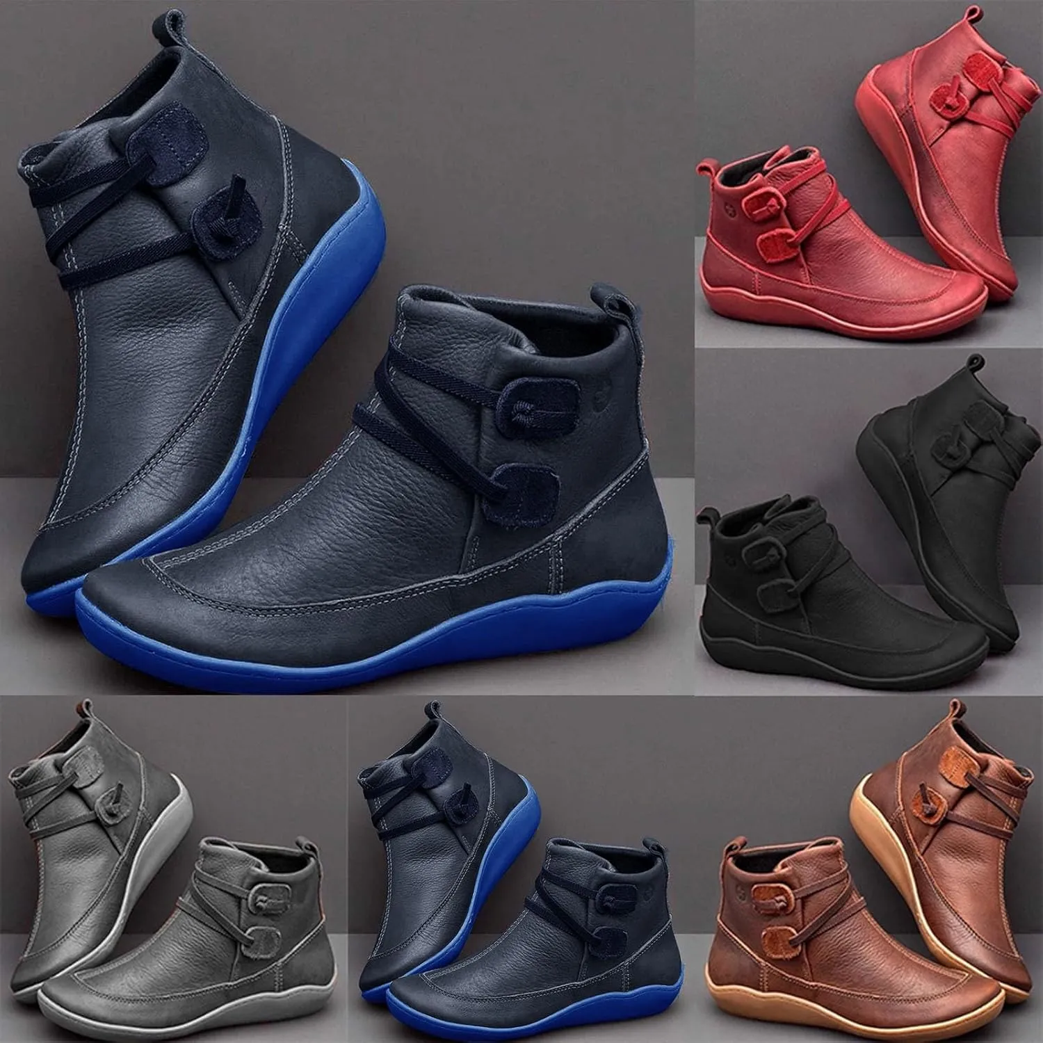 Womens Ankle Boots Leather Booties for Women 2024 Cowboy Booties for Women Boot Shoes for Women Flat Heel Closed Toe Closed Pointed Toe Low Block Heel Zip Up