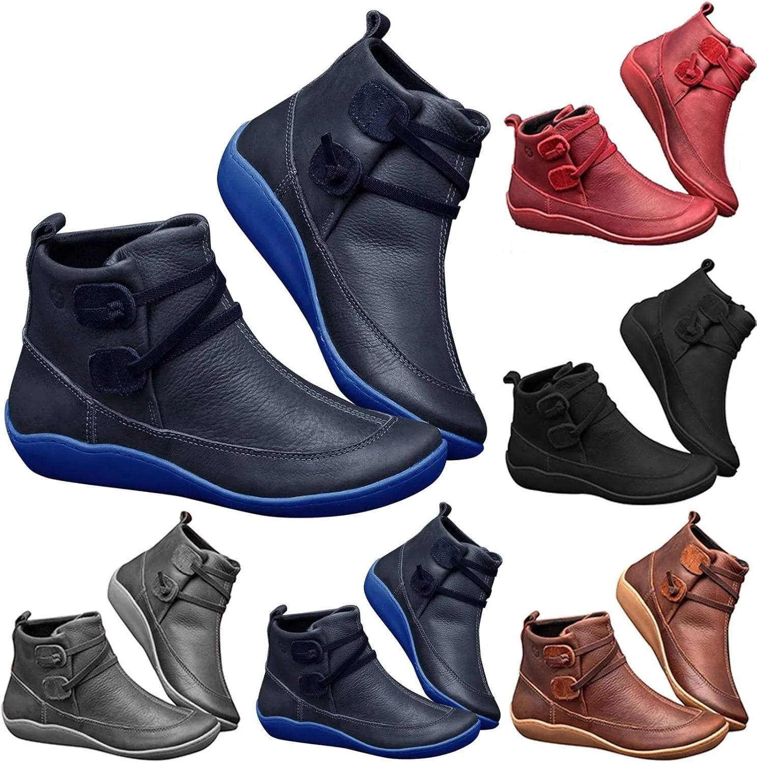 Womens Ankle Boots Leather Booties for Women 2024 Cowboy Booties for Women Boot Shoes for Women Flat Heel Closed Toe Closed Pointed Toe Low Block Heel Zip Up