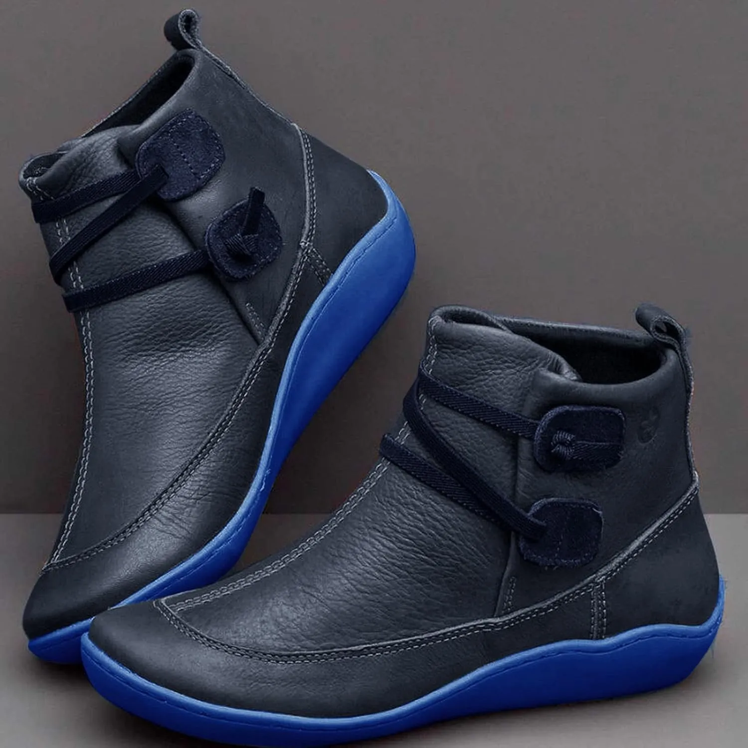 Womens Ankle Boots Leather Booties for Women 2024 Cowboy Booties for Women Boot Shoes for Women Flat Heel Closed Toe Closed Pointed Toe Low Block Heel Zip Up