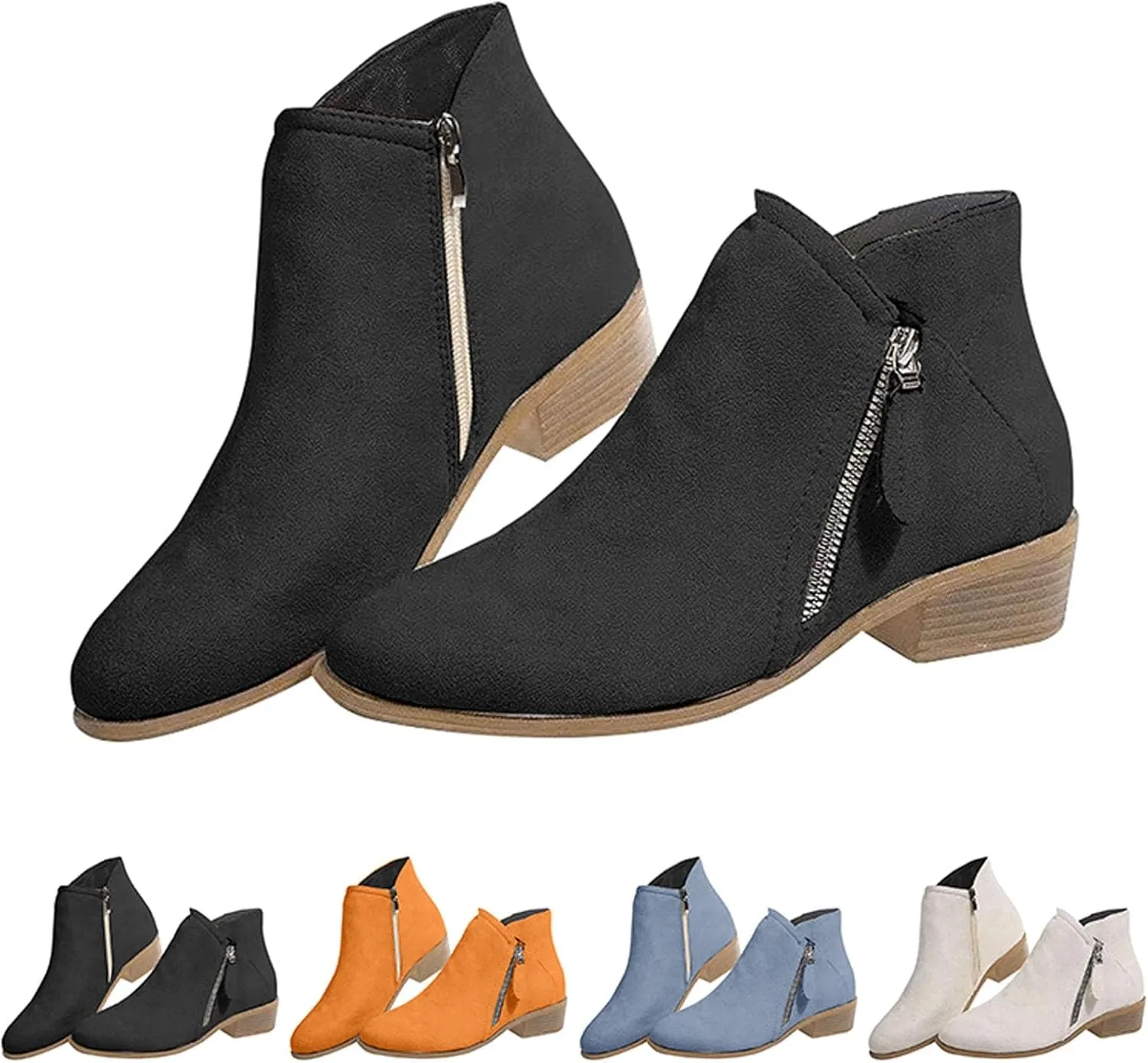 Womens Booties Ankle Western Booties for Women Flat Cowboy Boots for Women Womens Bootie Low Heel Cover Heel Round Toe Chunky Block Low Heel Vintage