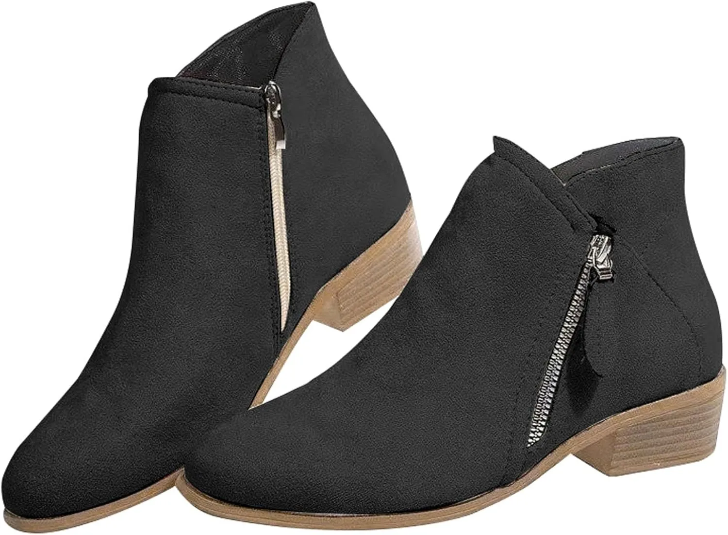 Womens Booties Ankle Western Booties for Women Flat Cowboy Boots for Women Womens Bootie Low Heel Cover Heel Round Toe Chunky Block Low Heel Vintage