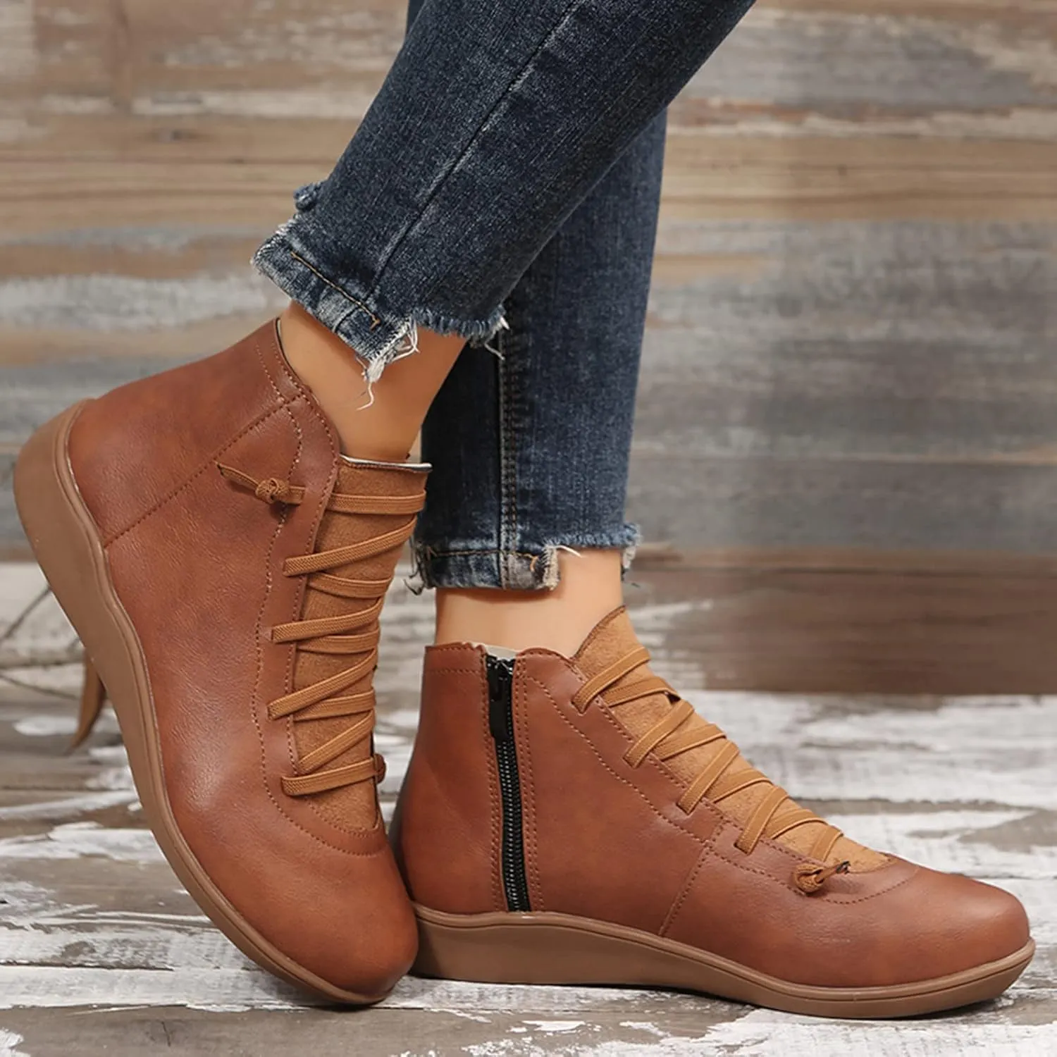Womens Boots Ankle Womens Fall Booties Women Cowboy Boots Wedge Bootie for Women Comfortable Solid Color Comfy Casual Side Zipper Pointd Toe Suede