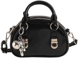 Women's Boston Bowling Handbag, PU Leather Barrel Top Handle Shoulder Purse, Novelty Fashion Crossbody Satchel (No Pendant)