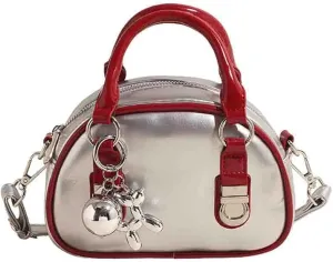 Women's Boston Bowling Handbag, PU Leather Barrel Top Handle Shoulder Purse, Novelty Fashion Crossbody Satchel (No Pendant)