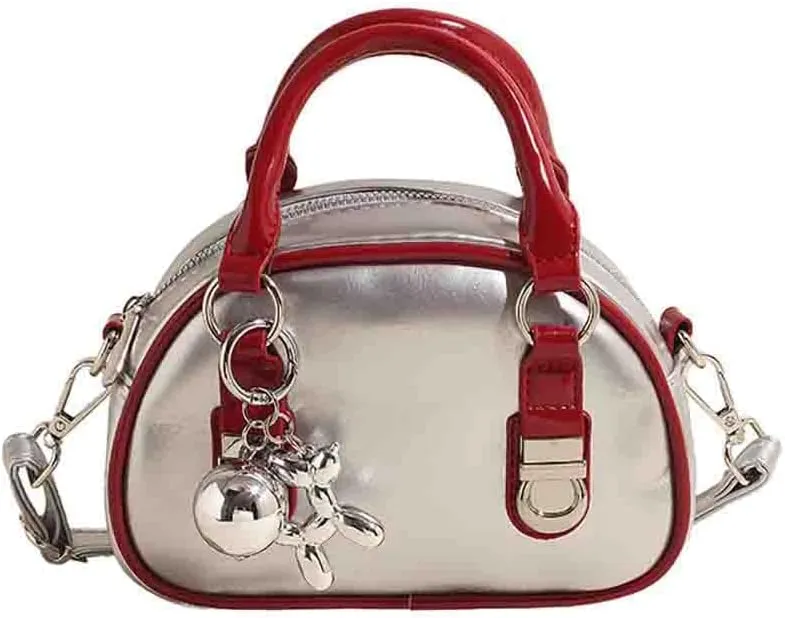 Women's Boston Bowling Handbag, PU Leather Barrel Top Handle Shoulder Purse, Novelty Fashion Crossbody Satchel (No Pendant)