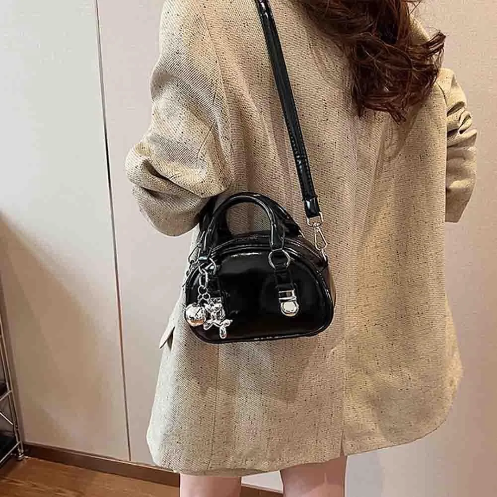 Women's Boston Bowling Handbag, PU Leather Barrel Top Handle Shoulder Purse, Novelty Fashion Crossbody Satchel (No Pendant)