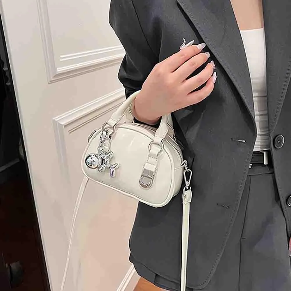 Women's Boston Bowling Handbag, PU Leather Barrel Top Handle Shoulder Purse, Novelty Fashion Crossbody Satchel (No Pendant)