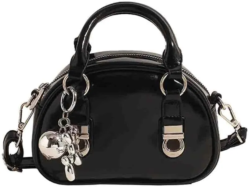 Women's Boston Bowling Handbag, PU Leather Barrel Top Handle Shoulder Purse, Novelty Fashion Crossbody Satchel (No Pendant)