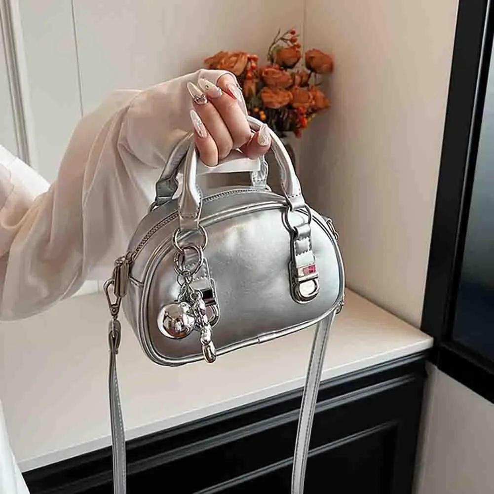 Women's Boston Bowling Handbag, PU Leather Barrel Top Handle Shoulder Purse, Novelty Fashion Crossbody Satchel (No Pendant)