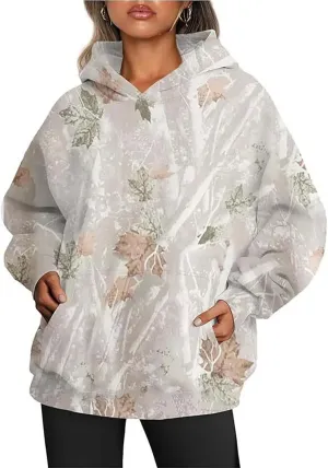 Women's Camo Hoodie Oversized Sweatshirt Maple-Leaf Print Long Sleeve Hoodies With Pocket Casual Fall Pullover