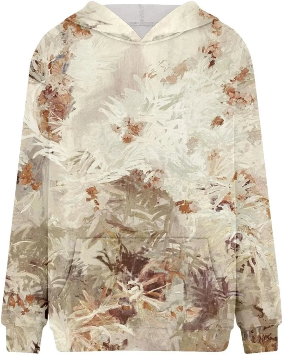 Women's Camo Hoodie Oversized Sweatshirt Maple-Leaf Print Long Sleeve Hoodies With Pocket Casual Fall Pullover