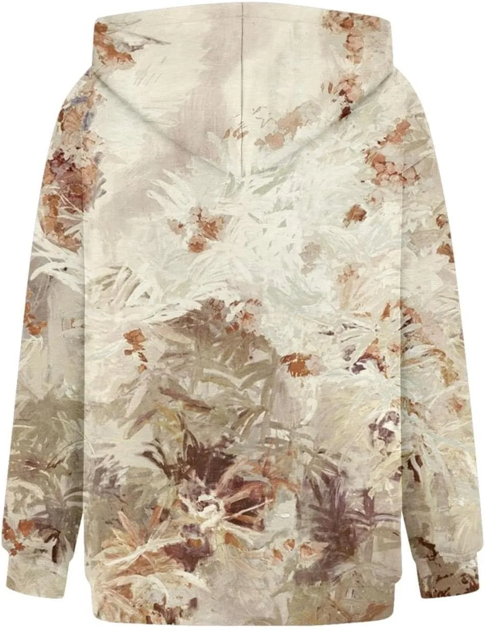 Women's Camo Hoodie Oversized Sweatshirt Maple-Leaf Print Long Sleeve Hoodies With Pocket Casual Fall Pullover