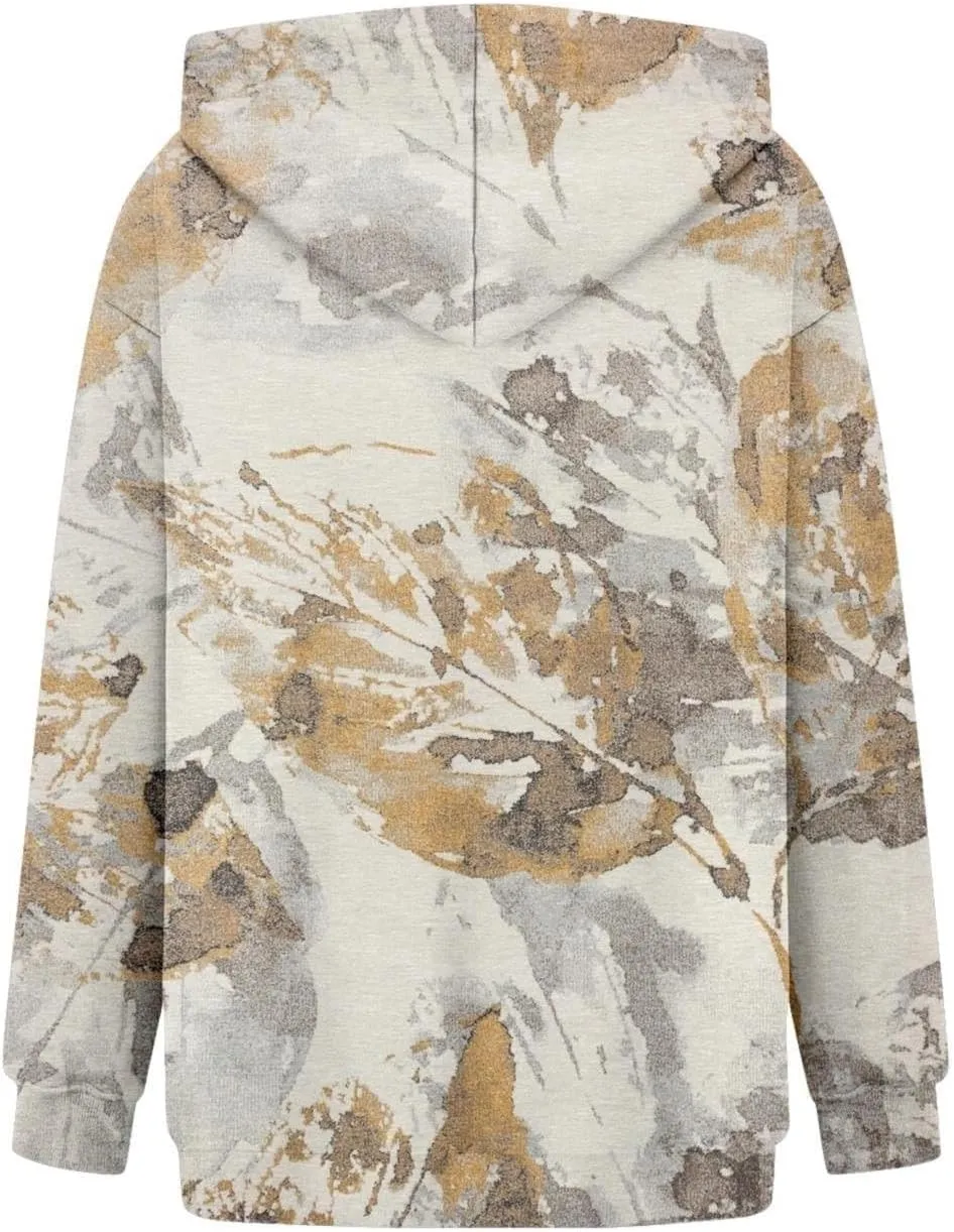 Women's Camo Hoodie Oversized Sweatshirt Maple-Leaf Print Long Sleeve Hoodies With Pocket Casual Fall Pullover