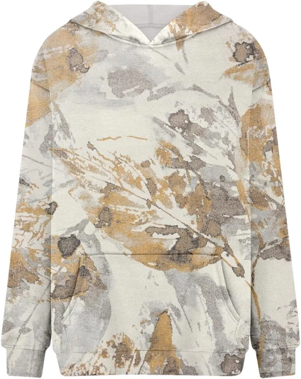Women's Camo Hoodie Oversized Sweatshirt Maple-Leaf Print Long Sleeve Hoodies With Pocket Casual Fall Pullover