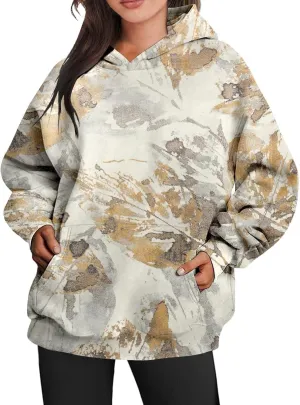 Women's Camo Hoodie Oversized Sweatshirt Maple-Leaf Print Long Sleeve Hoodies With Pocket Casual Fall Pullover
