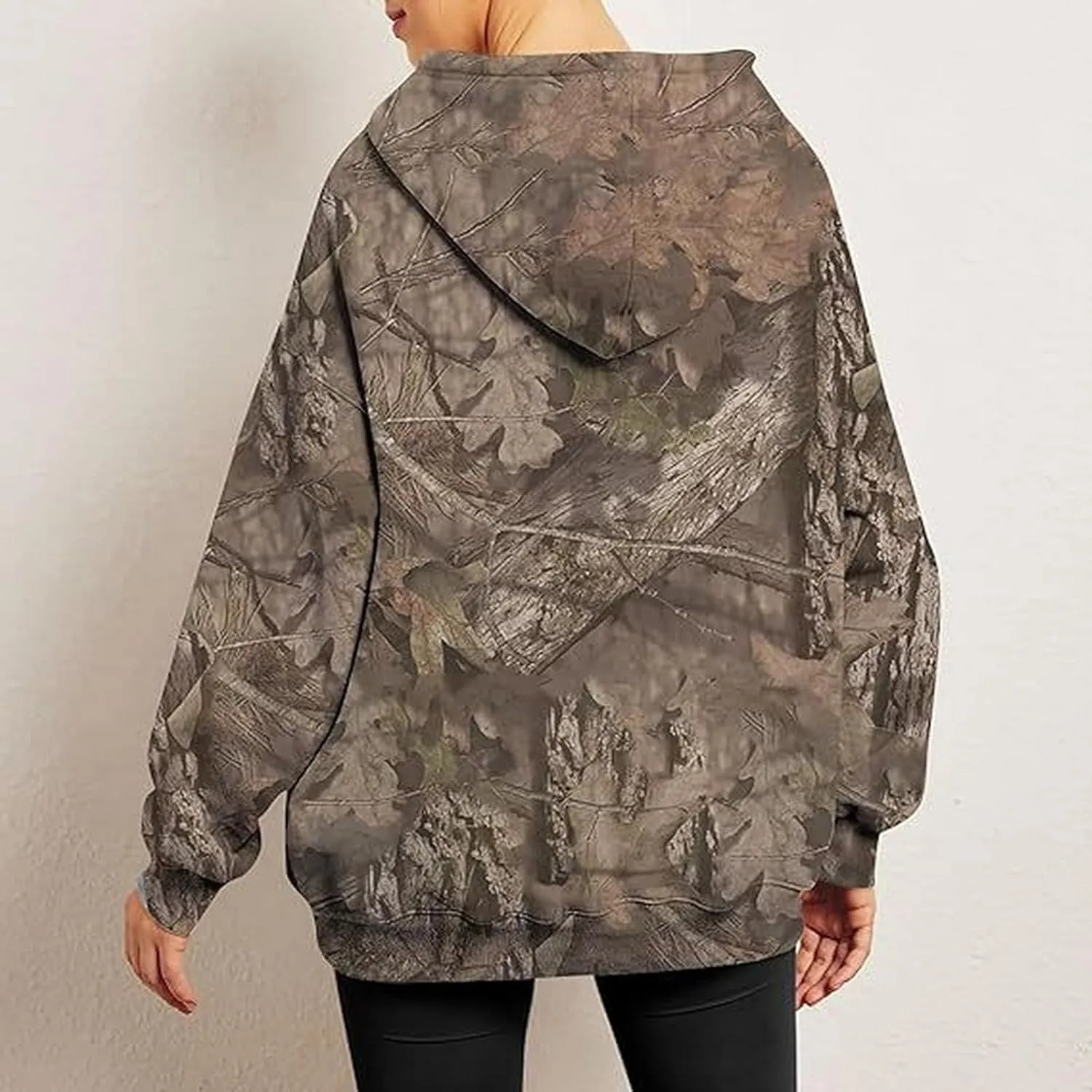 Women's Camo Hoodie Oversized Sweatshirt Maple-Leaf Print Long Sleeve Hoodies With Pocket Casual Fall Pullover