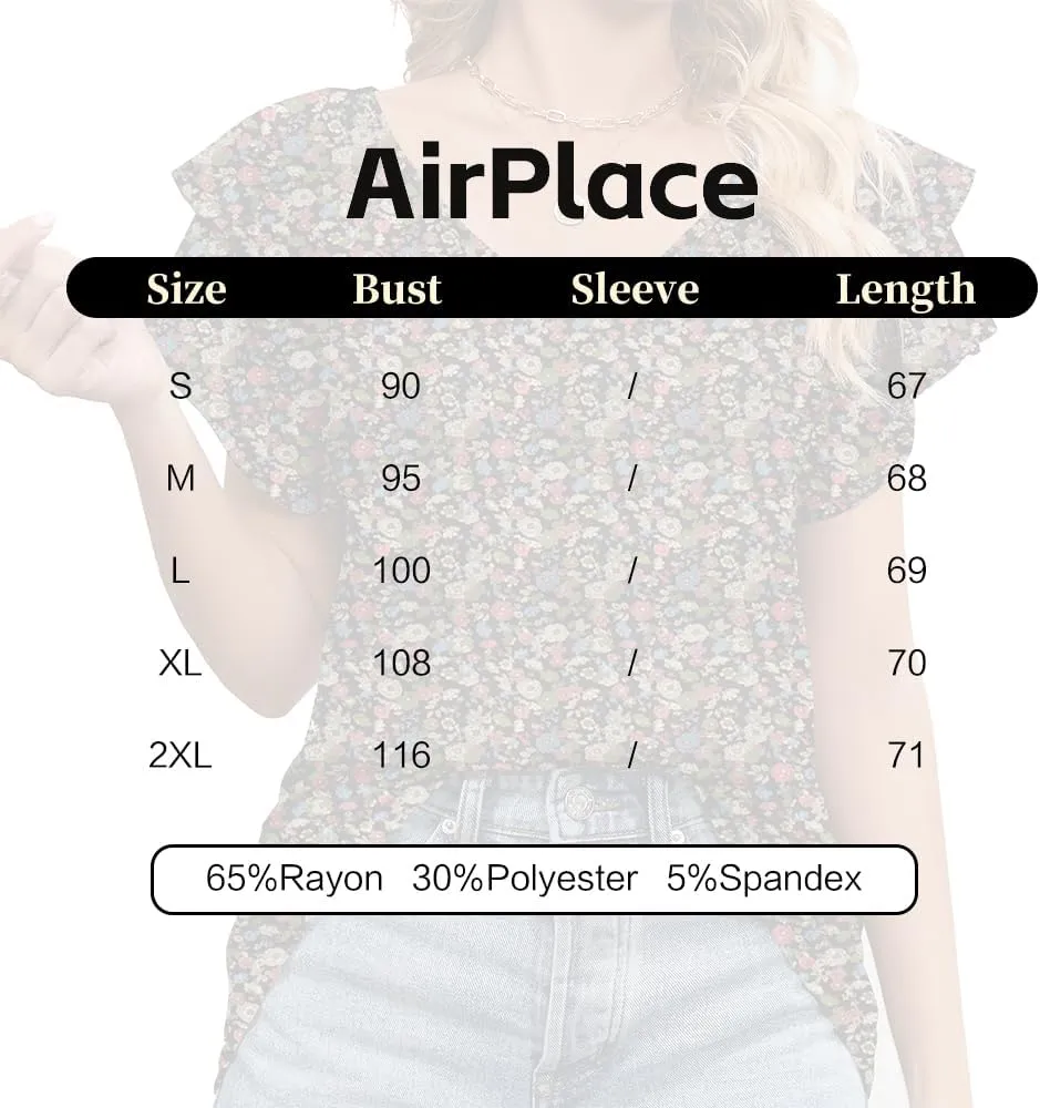 Women's Casual Floral Print V Neck Ruffle Boho Short Sleeve Summer Shirts Tops Loose Blouses T Shirt