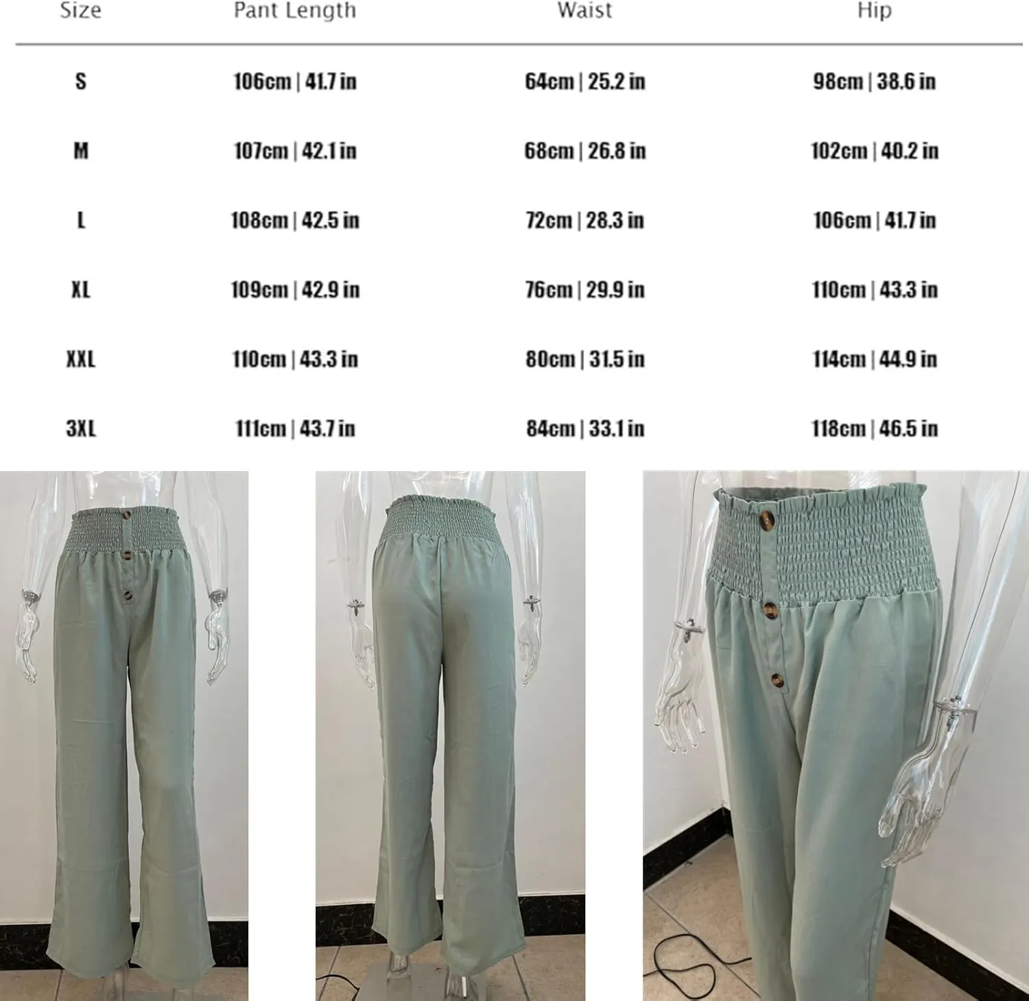 Women's Casual High Waist Button Wide Leg Pants,Summer Loose Cotton Linen Stretch Waist Long Pant,Solid Color Trousers