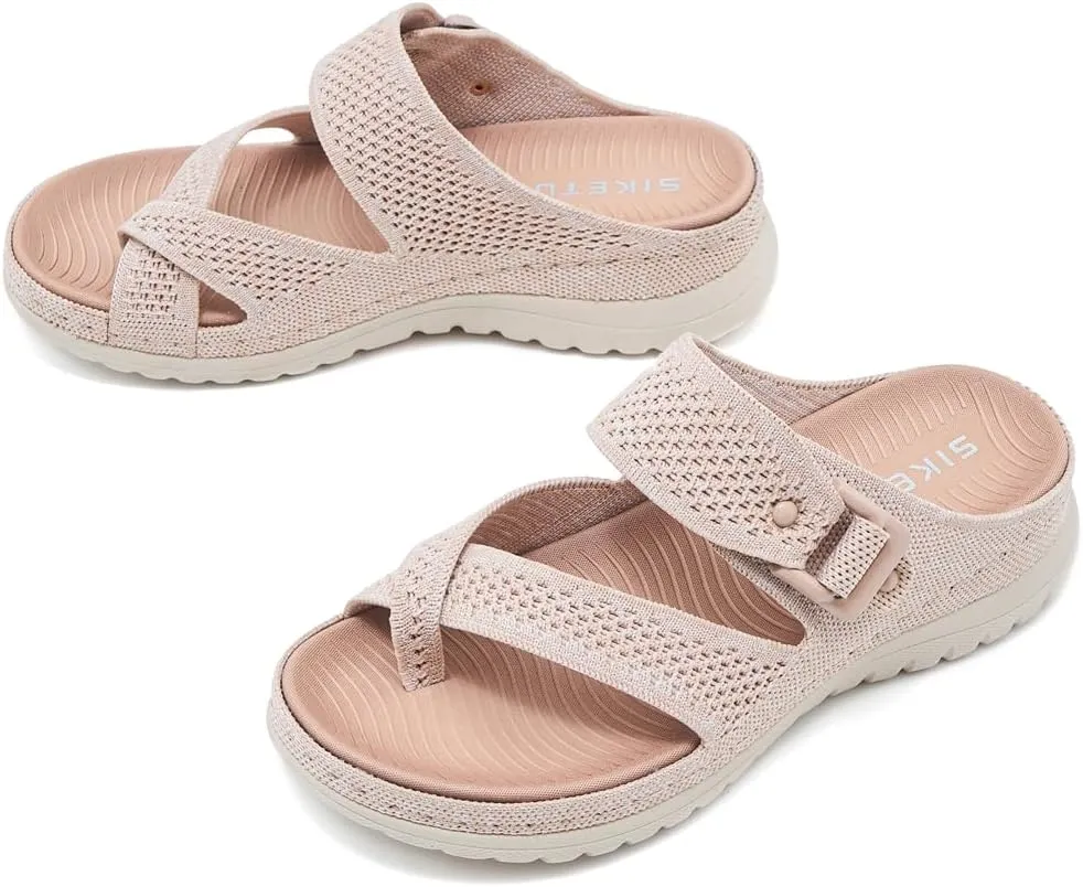 Women's Casual Sports Athletic Toe Ring Slide Sandals Comfort Slip On Lightweight Walking Summer Beach Sandal