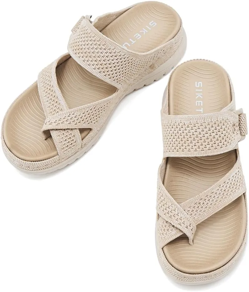 Women's Casual Sports Athletic Toe Ring Slide Sandals Comfort Slip On Lightweight Walking Summer Beach Sandal