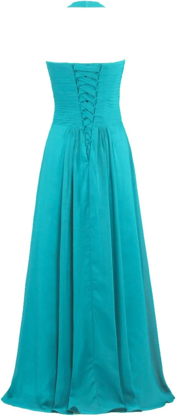 Women's Chiffon Halter Bridesmaid Dresses Long Evening Gowns