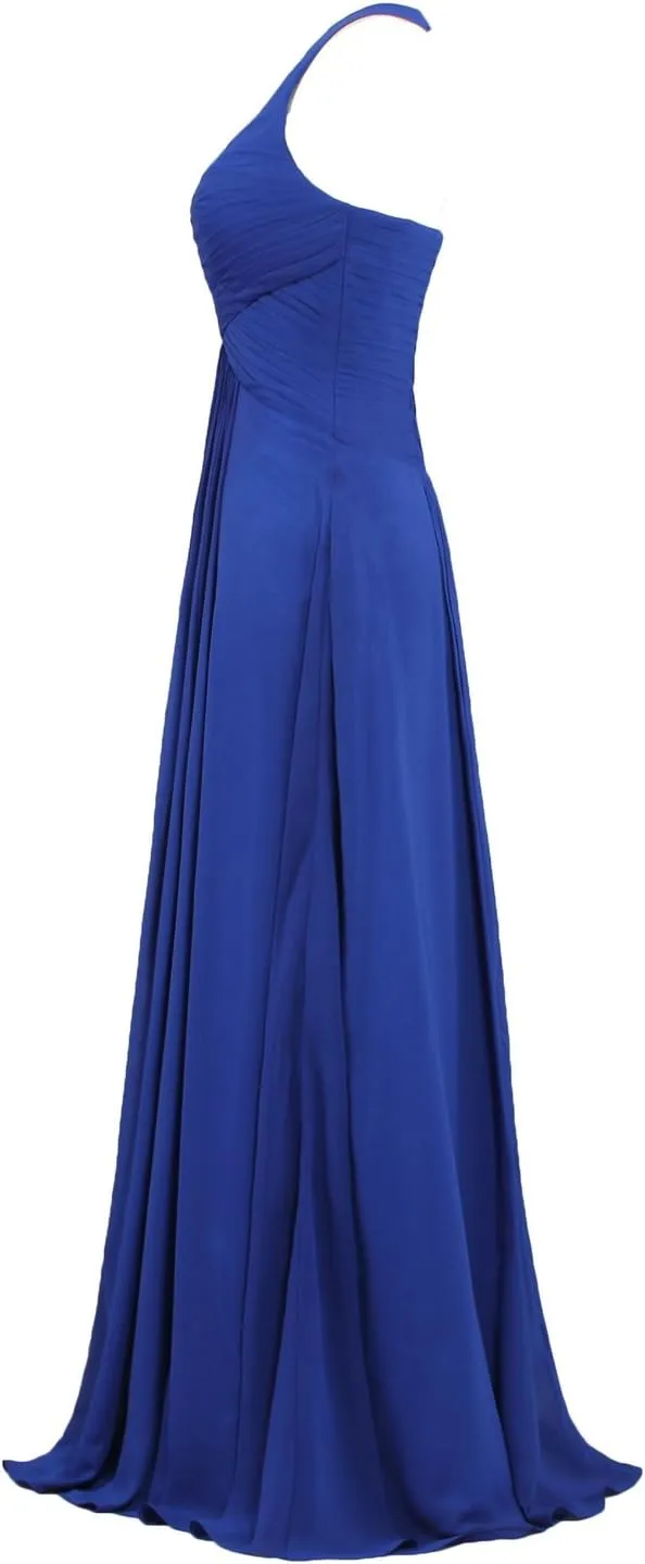 Women's Chiffon Halter Bridesmaid Dresses Long Evening Gowns