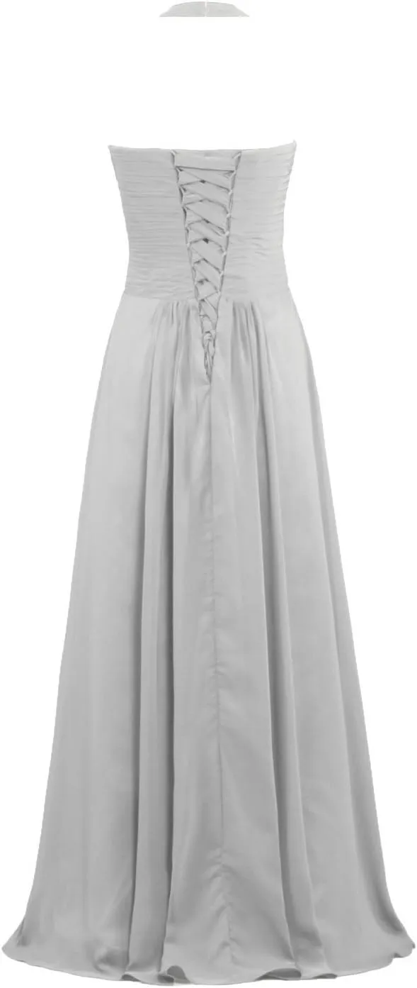 Women's Chiffon Halter Bridesmaid Dresses Long Evening Gowns