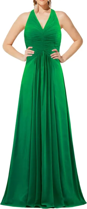 Women's Chiffon Halter Bridesmaid Dresses Long Evening Gowns