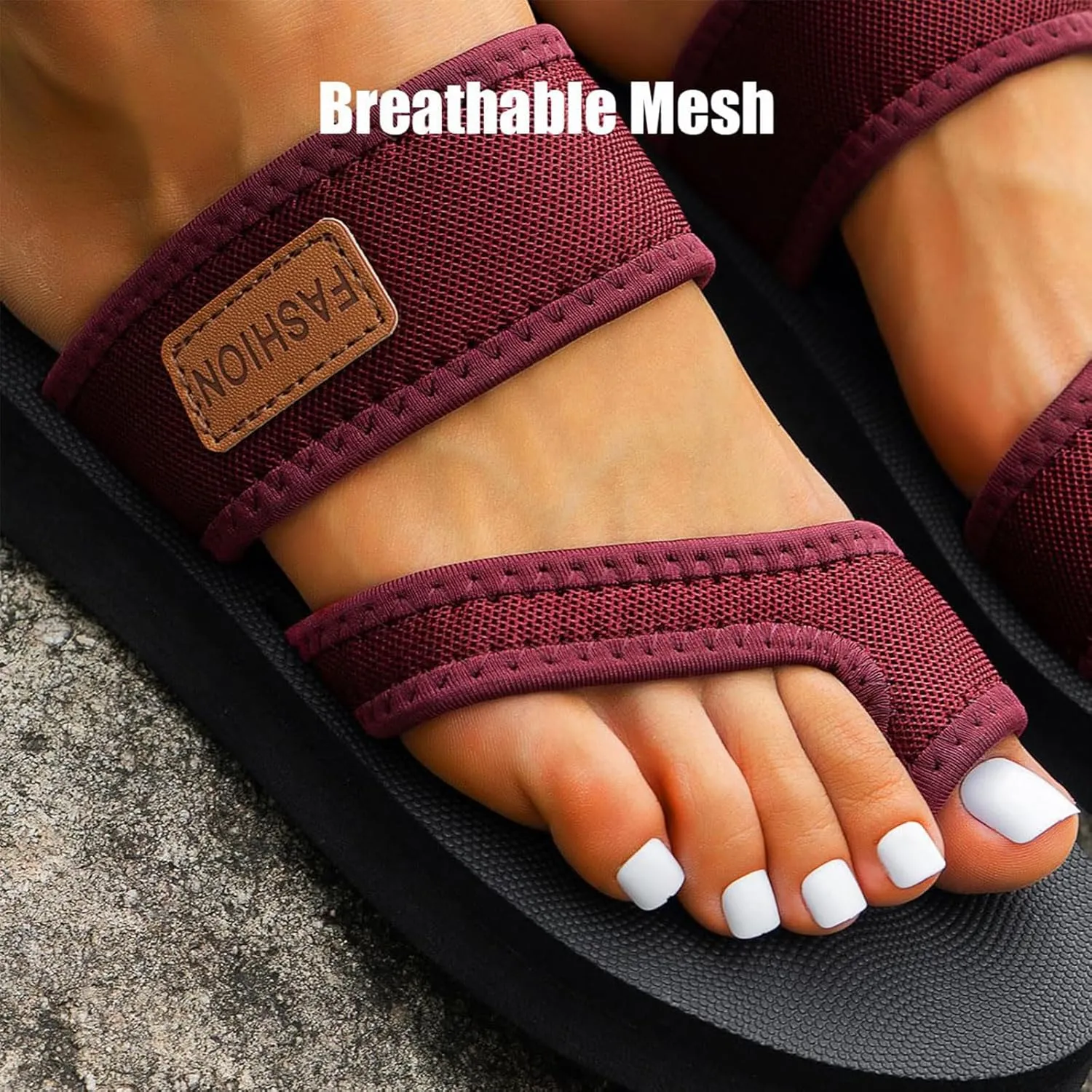Women's Comfortable Breathable Mesh Flip Flops, Orthopedic Hollow Toe Loop Slippers, Summer Casual Flat Sandals Slide