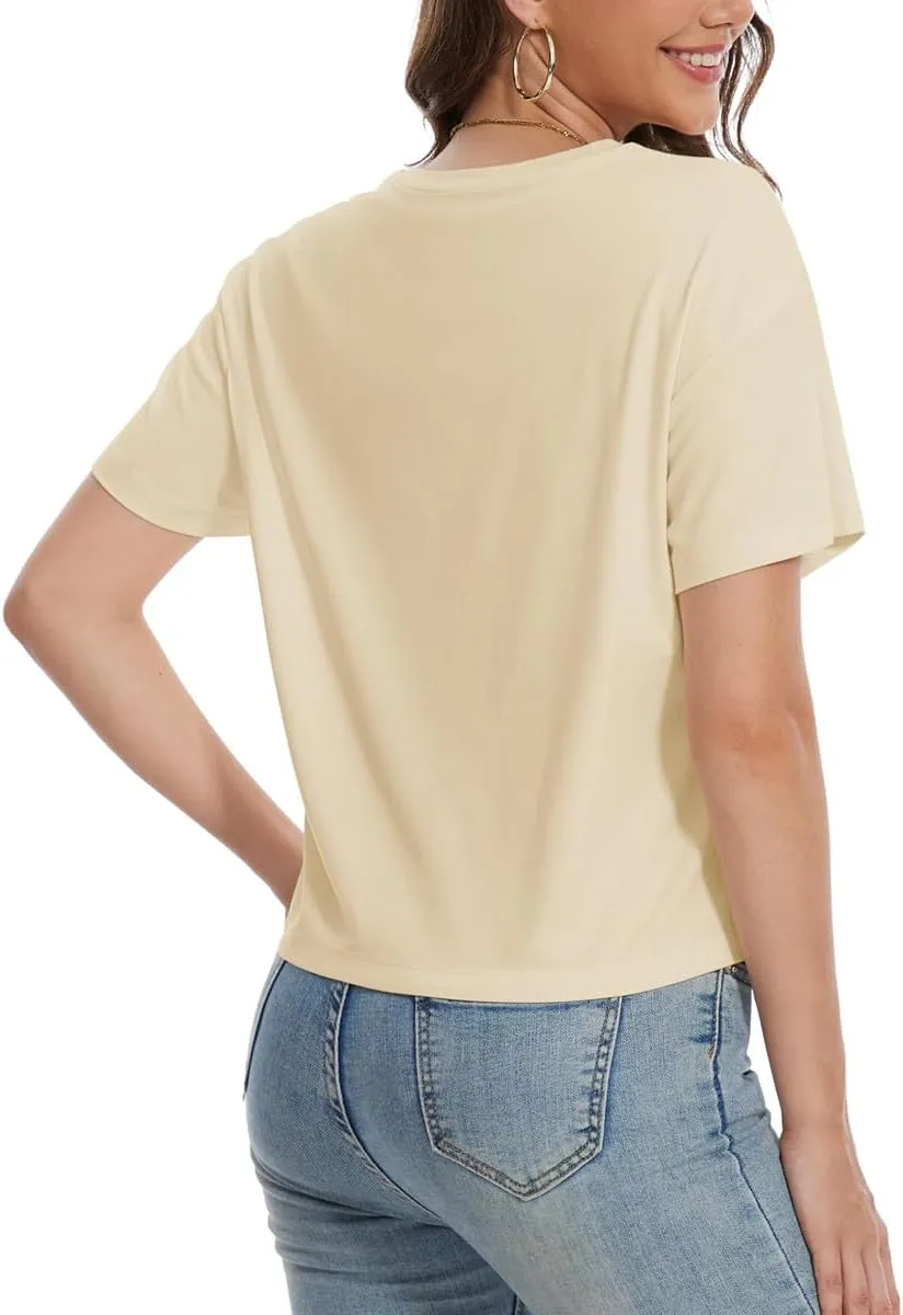 Womens Crop Top T Shirt Wildflower Graphic Tees Short Sleeve Summer Casual Loose Beach Adventure Tops