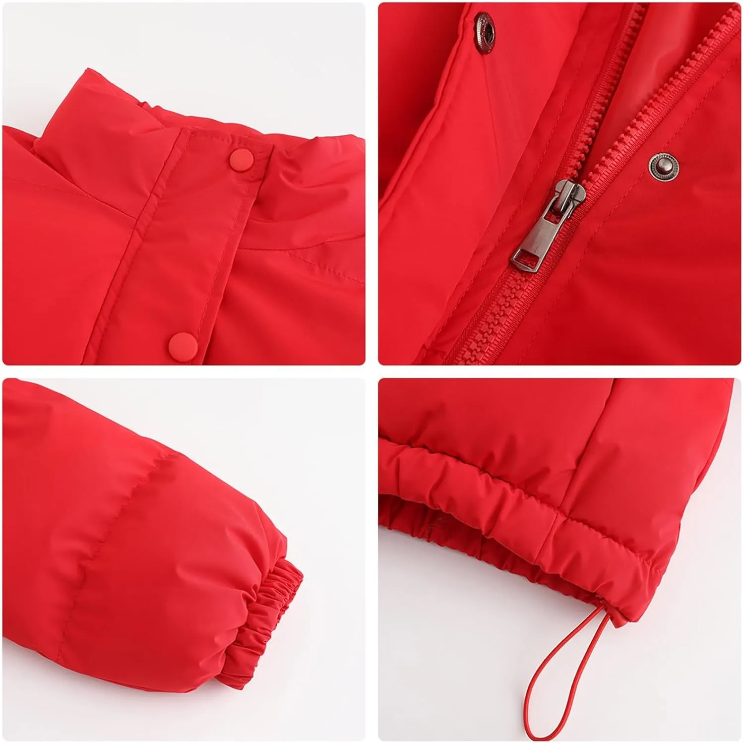 Women's Cropped Puffer Jackets Full Zip Snaps Stand Collar Padded Down Coat Winter Fashion Fluffy Warm Quilted Jacket