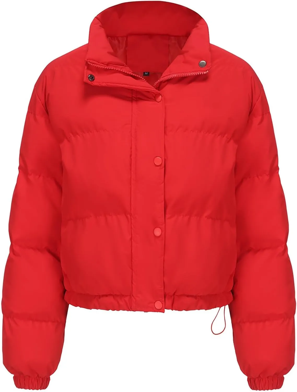 Women's Cropped Puffer Jackets Full Zip Snaps Stand Collar Padded Down Coat Winter Fashion Fluffy Warm Quilted Jacket
