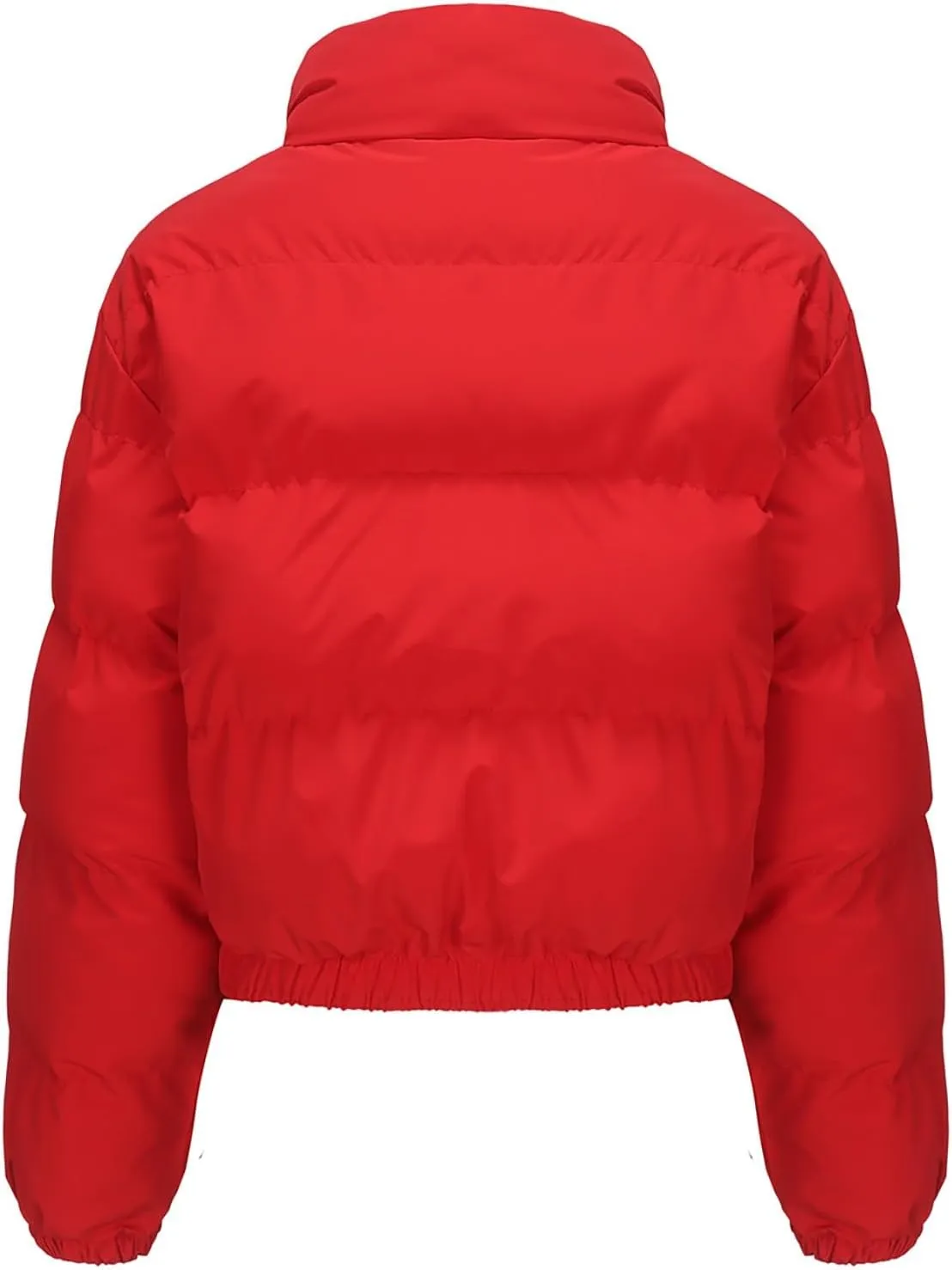 Women's Cropped Puffer Jackets Full Zip Snaps Stand Collar Padded Down Coat Winter Fashion Fluffy Warm Quilted Jacket