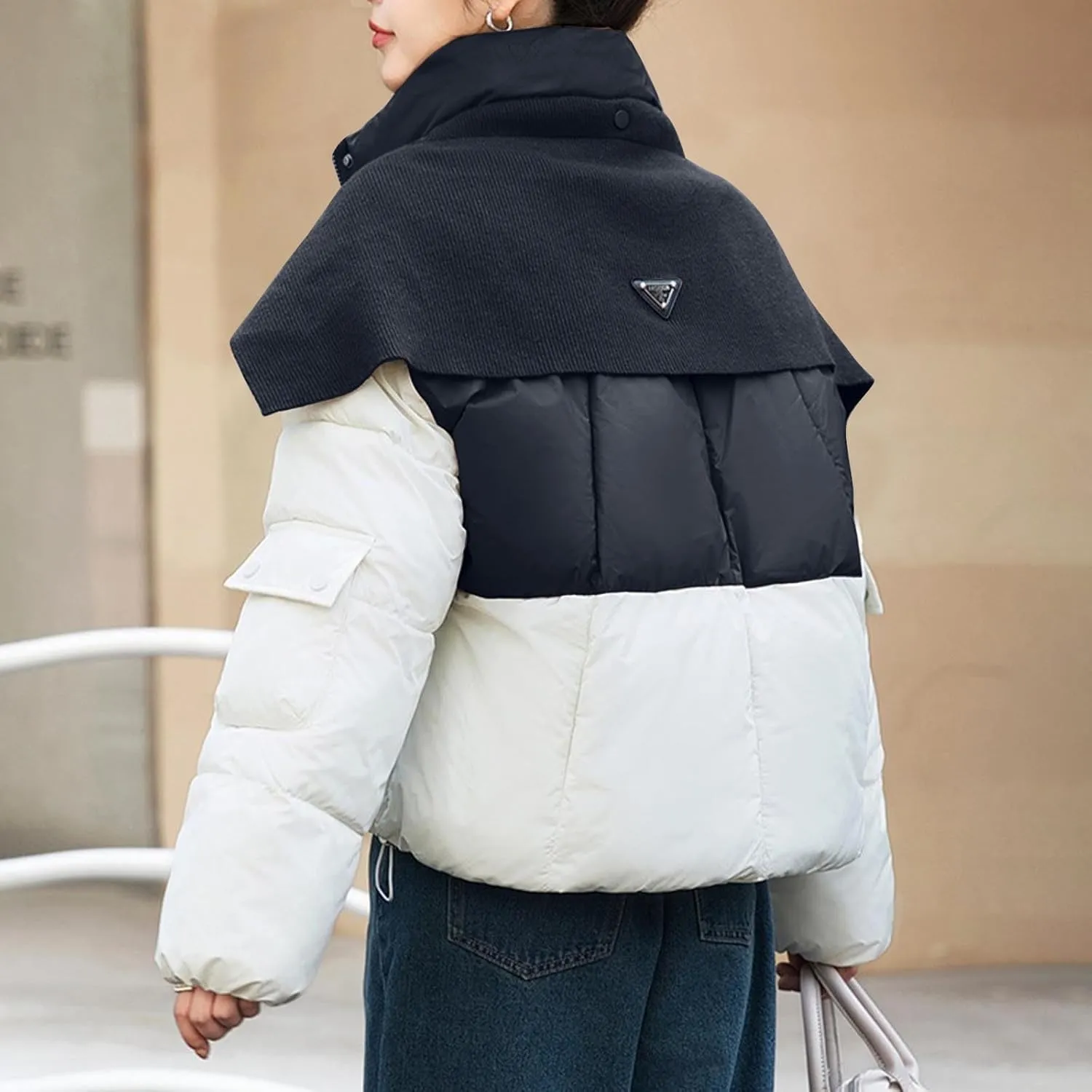 Womens Cropped Puffer Jackets Zip Up Stand Collar Warm Winter Coats Short Padded Down Coats Fashion 2024 Y2K Clothes