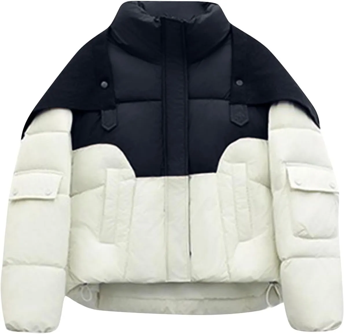 Womens Cropped Puffer Jackets Zip Up Stand Collar Warm Winter Coats Short Padded Down Coats Fashion 2024 Y2K Clothes