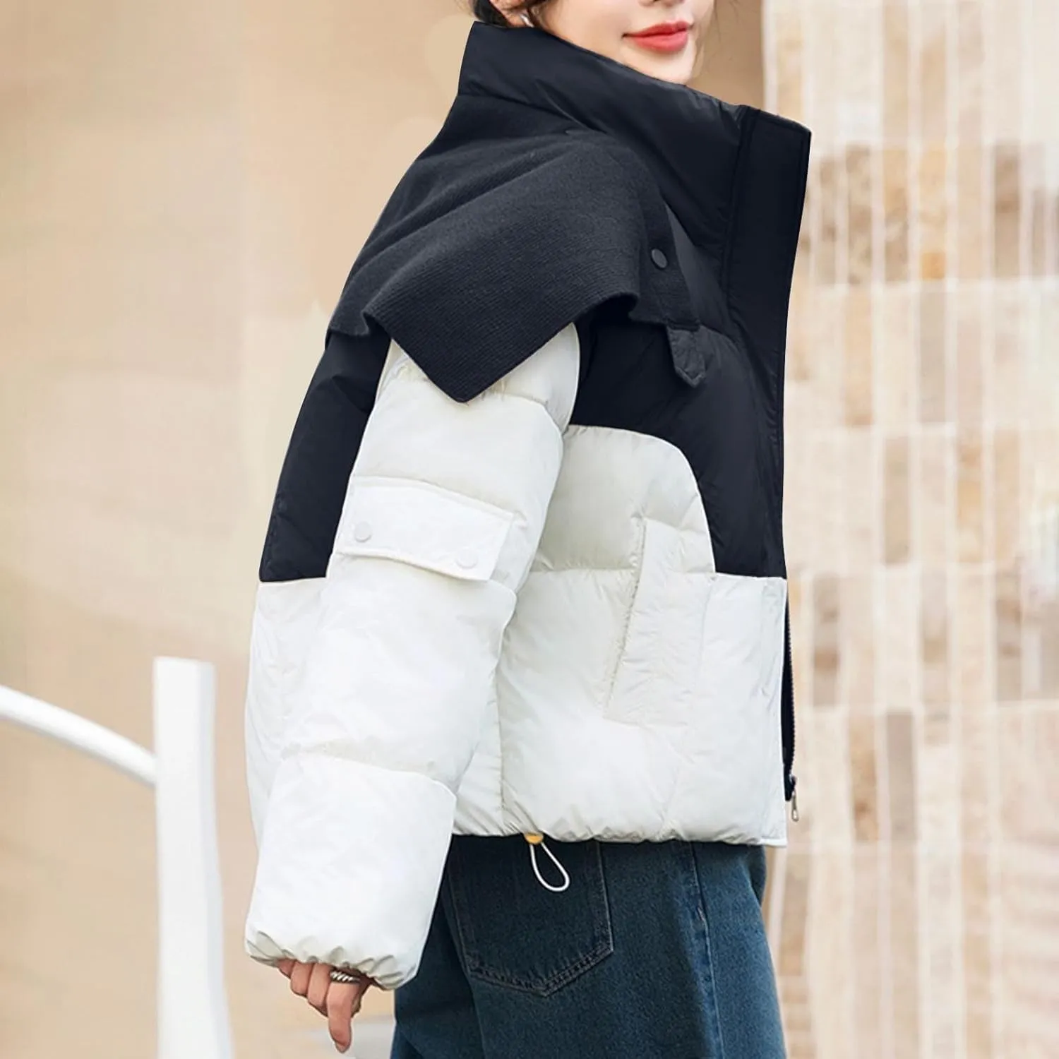 Womens Cropped Puffer Jackets Zip Up Stand Collar Warm Winter Coats Short Padded Down Coats Fashion 2024 Y2K Clothes