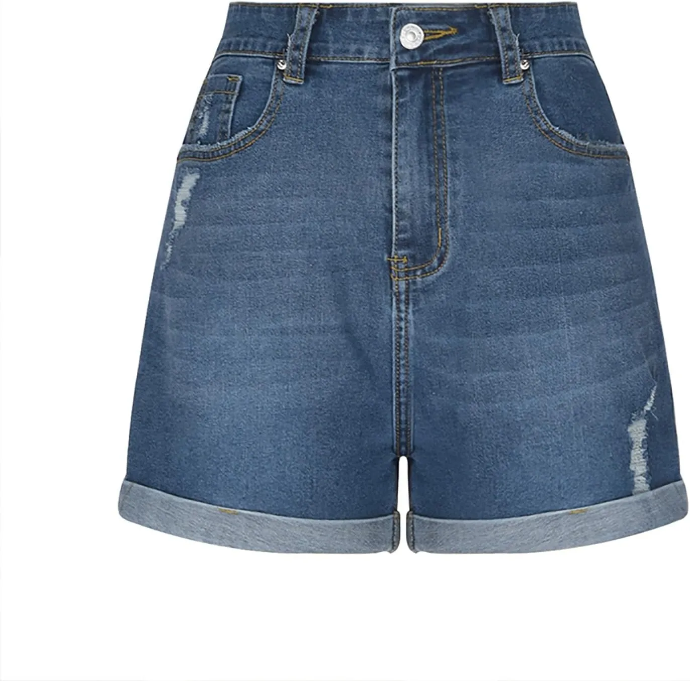Womens Denim Shorts High Waisted Stretchy Ripped Distressed Folded Hem Jeans Shorts Loose Fit Distressed Cute Jorts