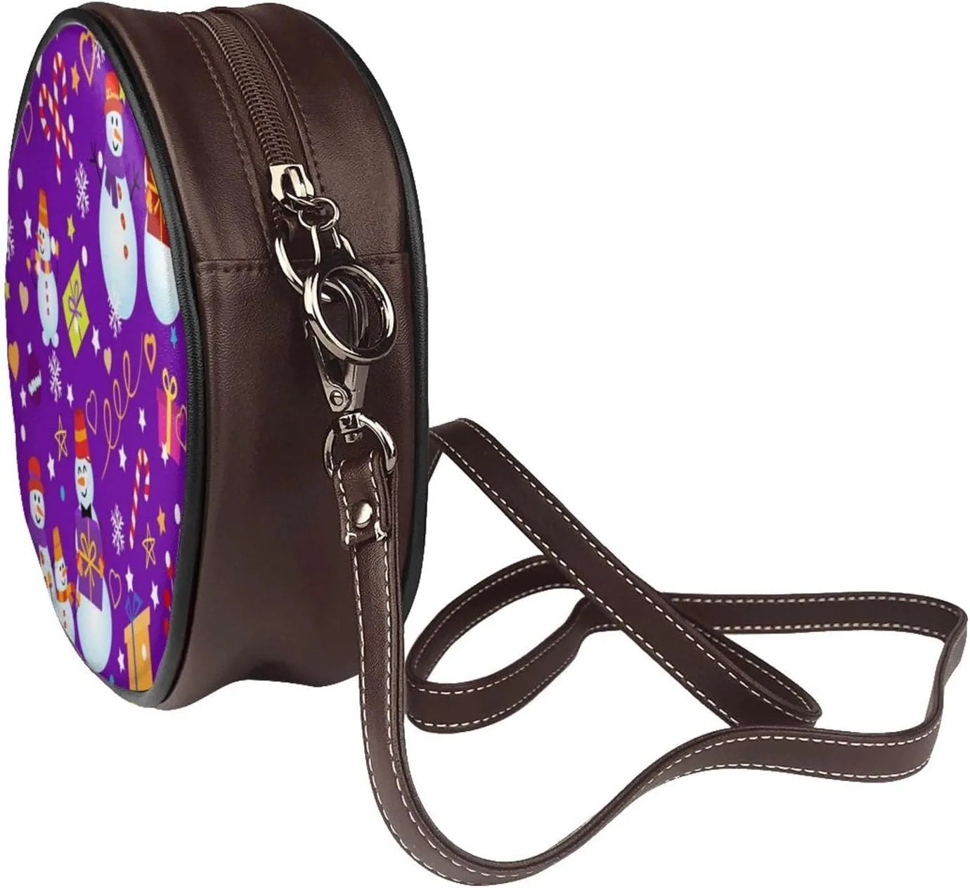 Women's Faux Leather Crossbody Bag Handle Circle Bag Mini Purse Clutch Handbag