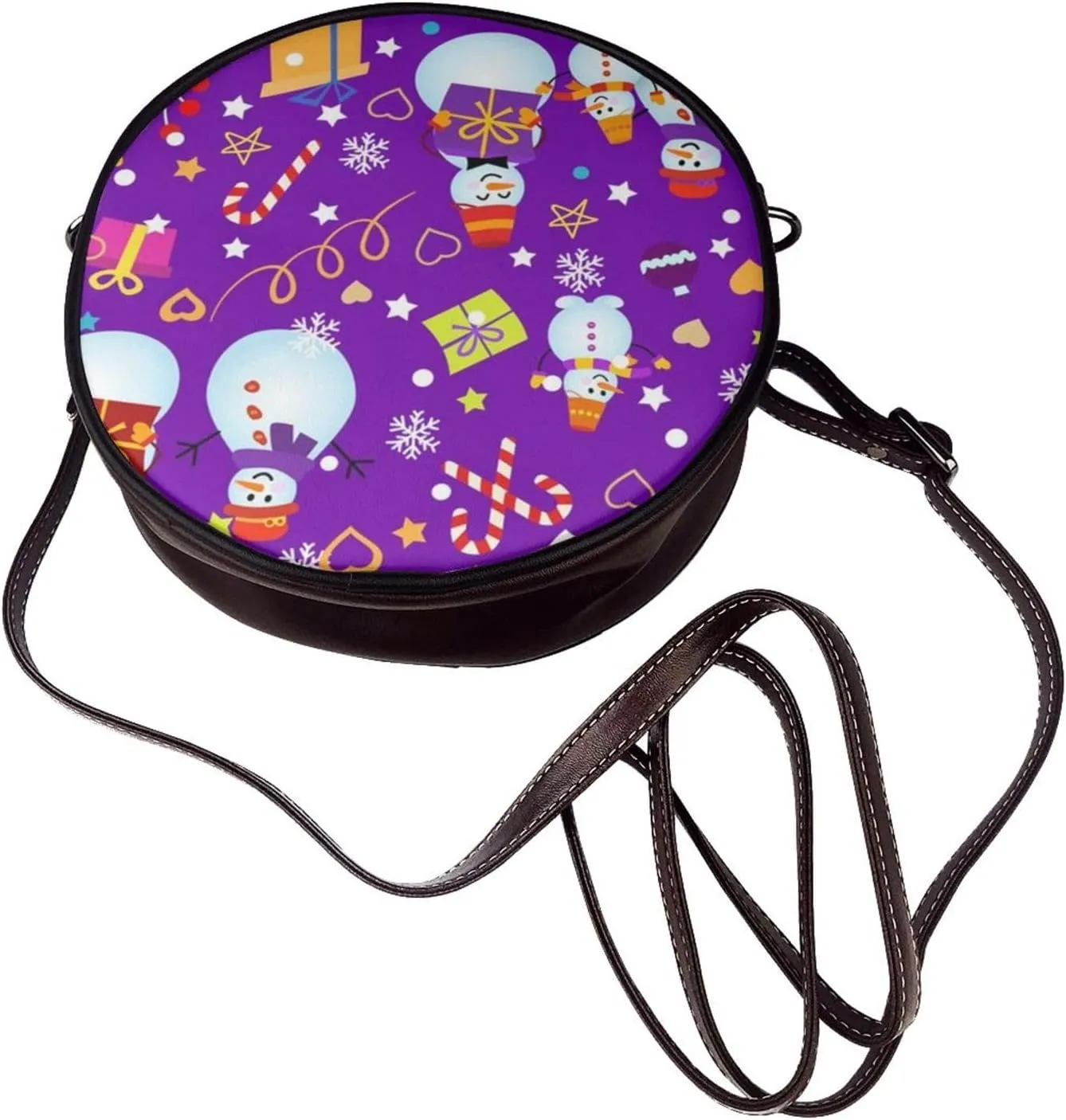Women's Faux Leather Crossbody Bag Handle Circle Bag Mini Purse Clutch Handbag