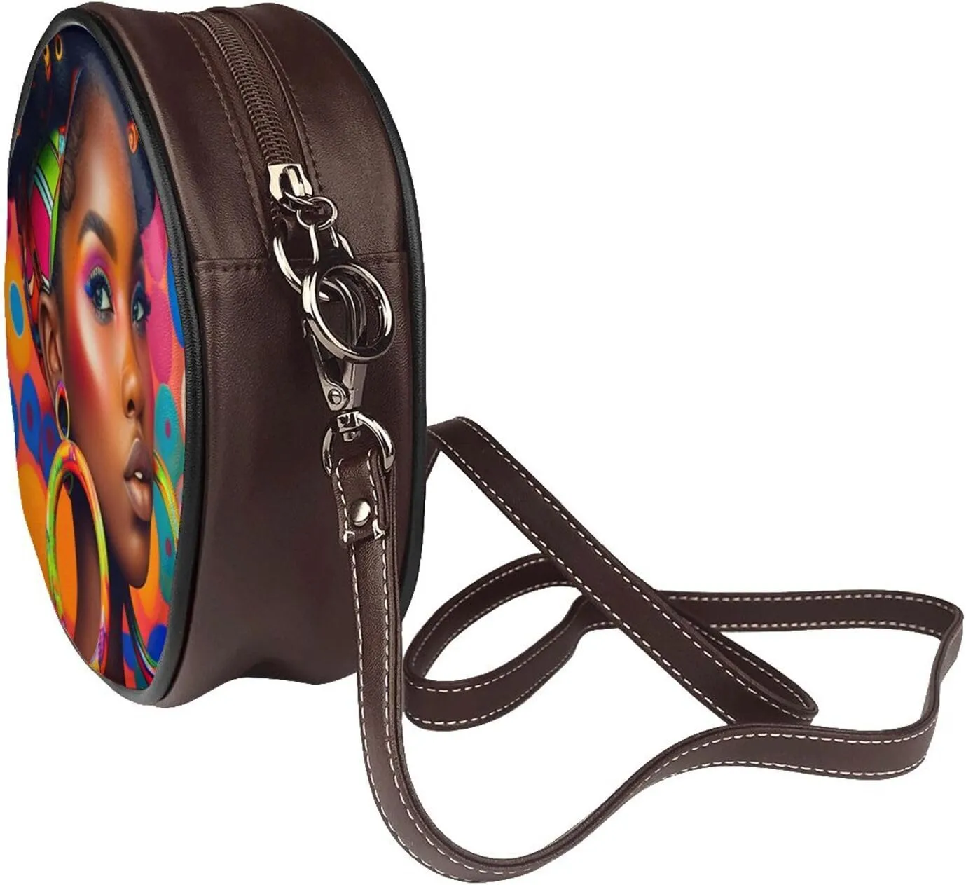 Women's Faux Leather Crossbody Bag Handle Circle Bag Mini Purse Clutch Handbag